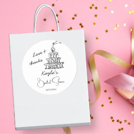 Met de hand getekende champagne toren bruidsshower ronde sticker