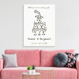 Met de hand getekende champagne toren retro bruilo canvas afdruk