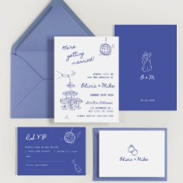 Met de hand getekende champagne-toren trouwkaart kaart