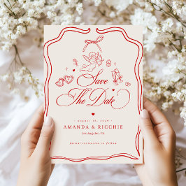 Met de Hand Getekende Cherubijn Vintage Cupido Roo Save The Date