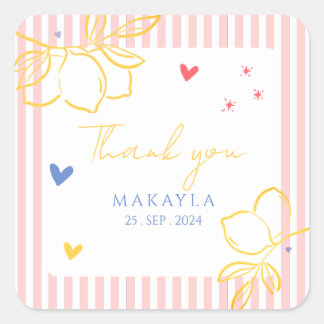 Met de Hand Getekende Ciao Bella Citroen Italiaans Vierkante Sticker