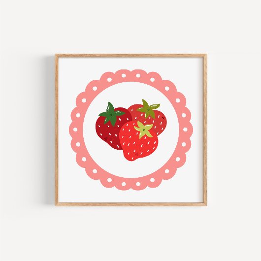 Met de hand getekende Coquette Aardbei Kunstprint Poster