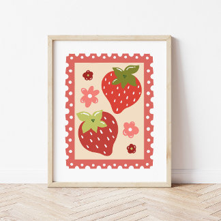 Met de hand getekende Coquette Aardbei Postzegel K Poster