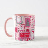 Met de hand getekende coquette krabbel roze kerst mok (Links)