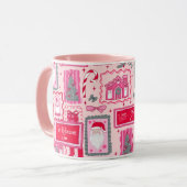 Met de hand getekende coquette krabbel roze kerst mok (Voorkant links)