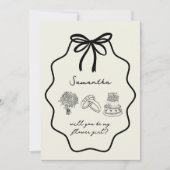 Met de Hand Getekende Coquette Strik Bloemenmeisje Kaart (Voorkant)