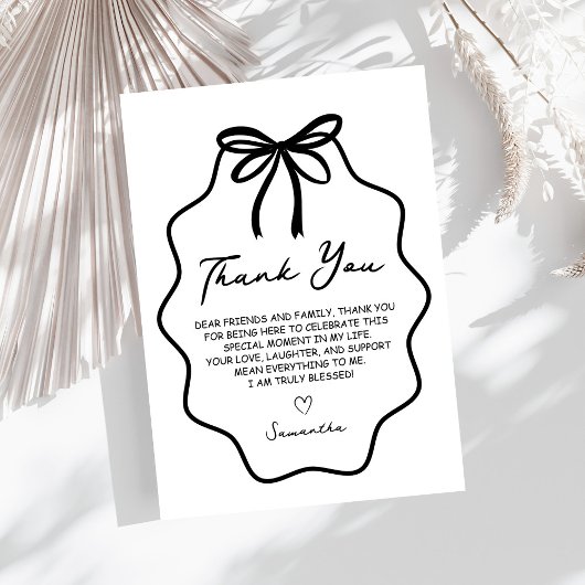 Met de Hand Getekende Coquette Strik Bruidsdouche Bedankkaart