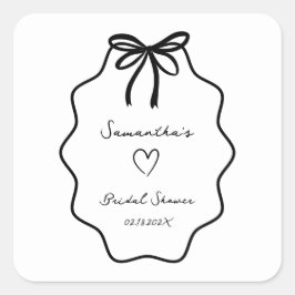 Met de Hand Getekende Coquette Strik Bruidsdouche  Vierkante Sticker
