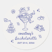 Met de Hand Getekende Cowgirl Bachelorette Weekend Ronde Sticker (Voorkant)