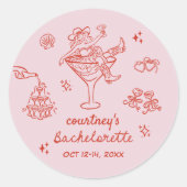Met de Hand Getekende Cowgirl Bachelorette-weekend Ronde Sticker (Voorkant)