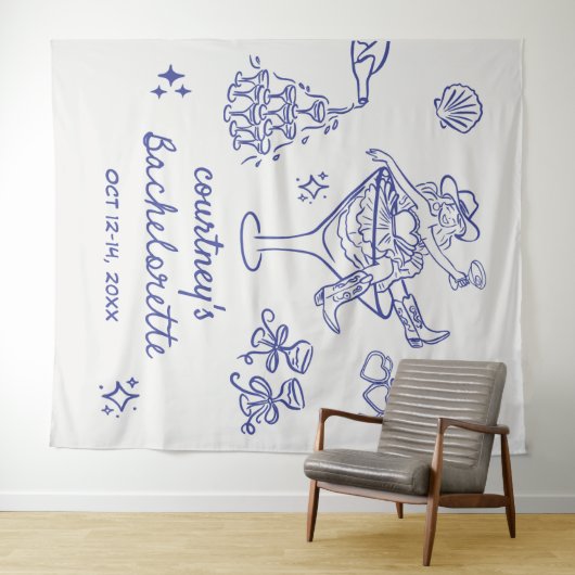 Met de Hand Getekende Cowgirl Bachelorette Weekend Wandkleed (In Situ (horizontaal))