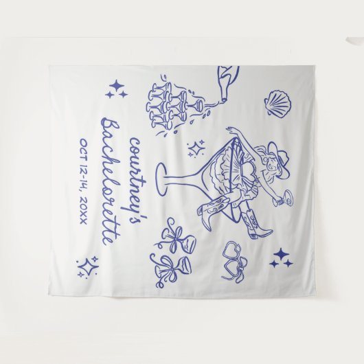 Met de Hand Getekende Cowgirl Bachelorette Weekend Wandkleed (Voorkant (horizontaal))