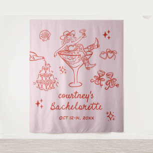 Met de Hand Getekende Cowgirl Bachelorette Weekend Wandkleed