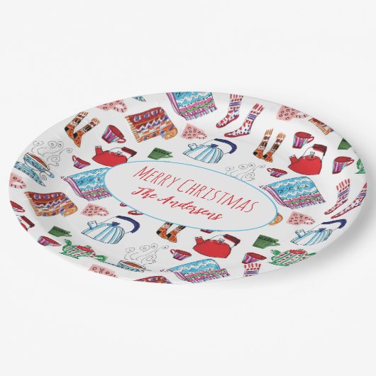 Met de hand getekende Cozy Kerstmis, persoonlijke  Papieren Bordje (Gekanteld)