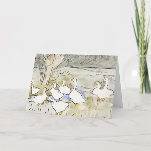 Met de hand getekende Cute Duck-foto's White Duck  Feestdagen Kaart (Voorkant)