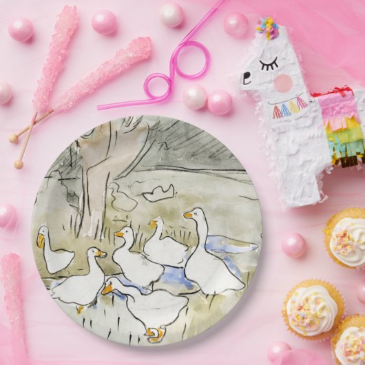 Met de hand getekende Cute Duck-foto's White Duck  Papieren Bordje (Feest)