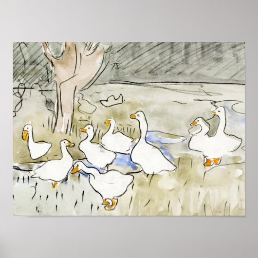 Met de hand getekende Cute Duck-foto's White Duck  Poster (Voorkant)