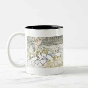 Met de hand getekende Cute Duck-foto's White Duck  Tweekleurige Koffiemok