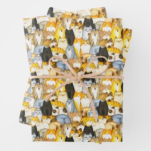 Met de hand getekende cute Kittens patroonpakkette Inpakpapier Vel (In situ)