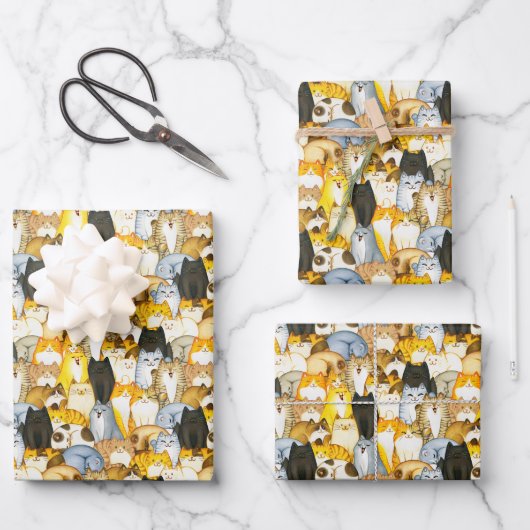 Met de hand getekende cute Kittens patroonpakkette Inpakpapier Vel (Voorkant)