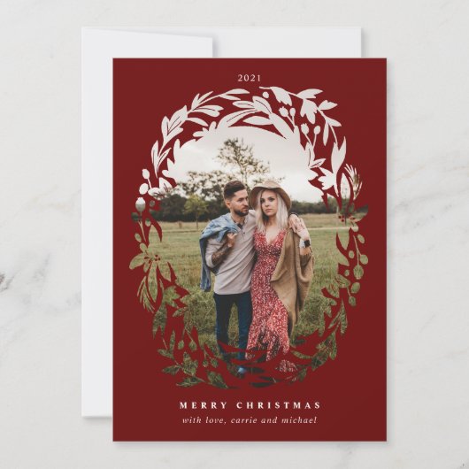 Met de hand getekende Cutout Wreated Lijst Red Hol Feestdagenkaart (Voorkant)