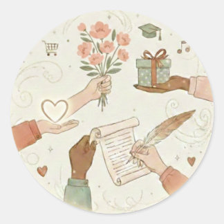 Met de Hand Getekende Dankbaarheid & Vriendelijkhe Ronde Sticker