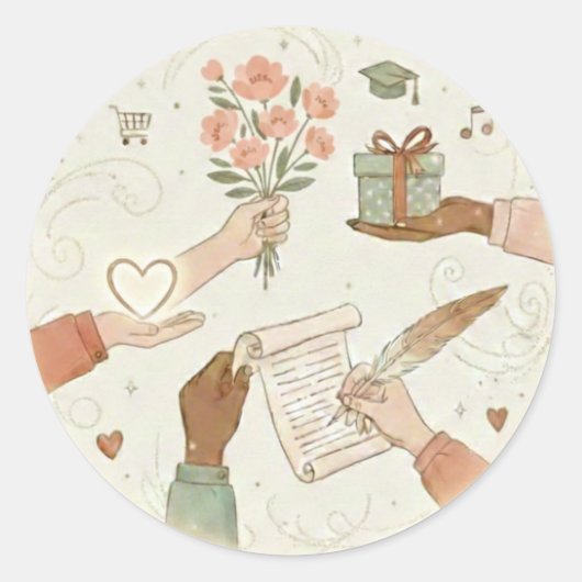 Met de Hand Getekende Dankbaarheid & Vriendelijkhe Ronde Sticker (Voorkant)