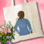 Met de hand getekende denim jas donker haar en hui tote bag