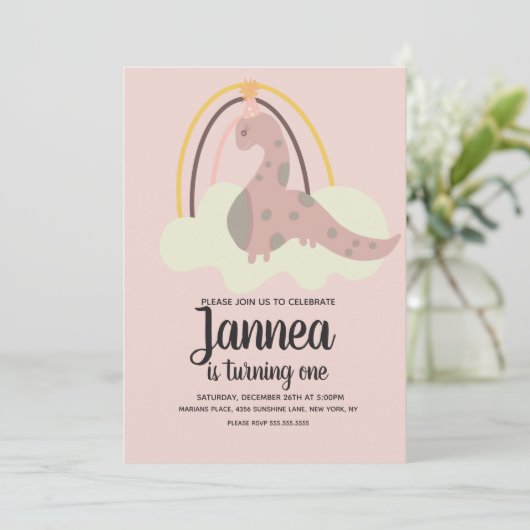 met de hand getekende dinosaurus regenboogpartij r kaart (Staand voorkant)