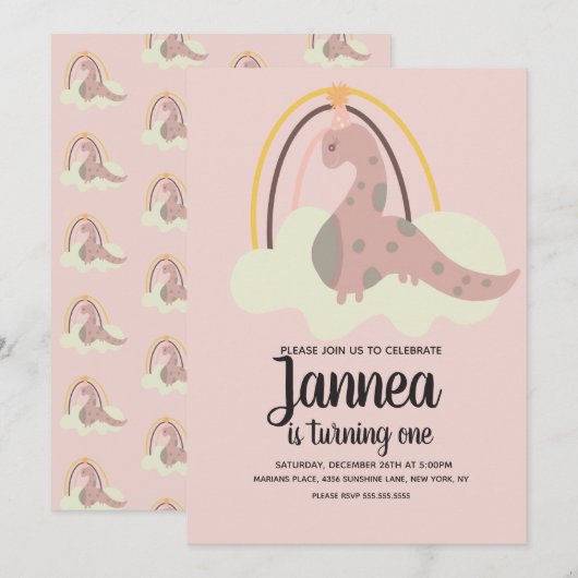 met de hand getekende dinosaurus regenboogpartij r kaart (Voorkant / Achterkant)