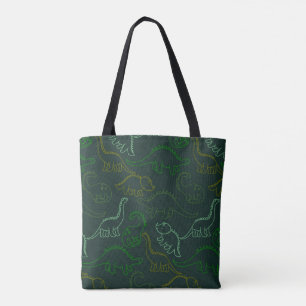 met de hand getekende dinosauruspatroonachtergrond tote bag