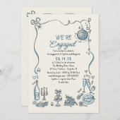 Met de hand getekende disco verlovingsfeest foto m kaart (Voorkant / Achterkant)