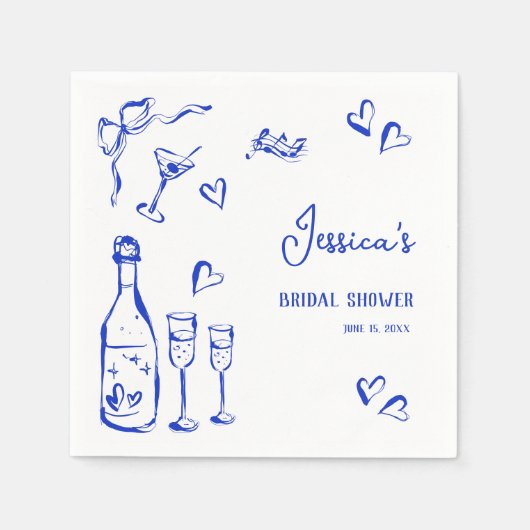 Met de hand getekende Doodle Bruiloftsfeest Franse Servet (Voorkant)