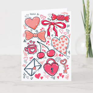 Met de hand getekende Doodle Gelukkig Valentijnsda Kaart