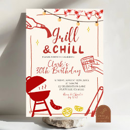 Met de hand getekende Doodle Grill en Chill BBQ-fe Kaart