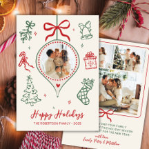 Met de Hand Getekende Doodle Groen Rood Foto Kerst