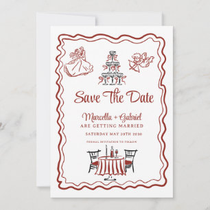 Met de Hand Getekende Doodles Italiaanse Trouw Sav Save The Date