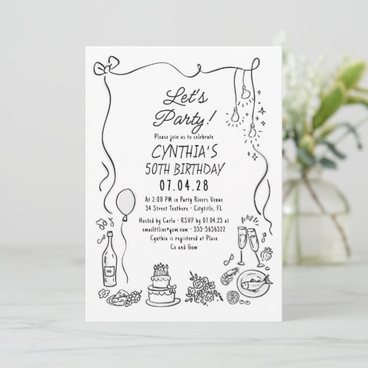 Met de Hand Getekende Doodles Whimsical Grappige V Kaart (Staand voorkant)