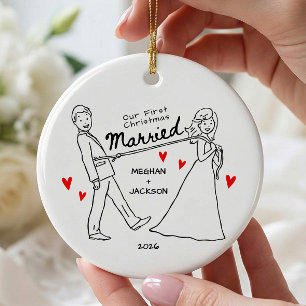 Met de Hand Getekende Eerste Kerstmis Getrouwd Orn Keramisch Ornament