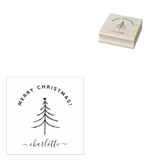 Met de hand getekende Elegant Merry Kerstfeestdag Rubberstempel (Gestempeld)