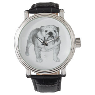 Met de hand getekende Engelse Bulldog Horloge