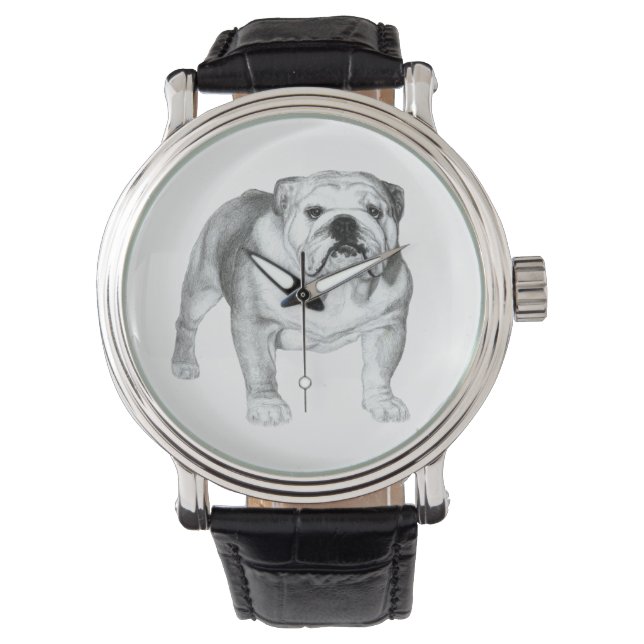 Met de hand getekende Engelse Bulldog Horloge (Voorkant)