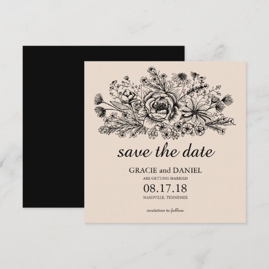 Met de hand getekende ets van een veld met wilde b kaart (Voorkant / Achterkant)