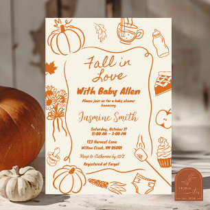 Met de Hand Getekende Fall in Love Baby Shower Kaart