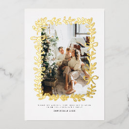 Met de hand getekende fantasierijke kerstfamiliefo folie feestdagenkaart