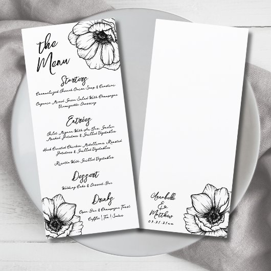 Met de Hand Getekende Fantasievolle Bloem Bruiloft Menu