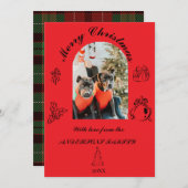 Met de hand getekende fantasievolle platte kerstka feestdagenkaart (Voorkant / Achterkant)