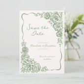 Met de Hand Getekende Fantasievolle Saliegroene Bl Save The Date (Staand voorkant)