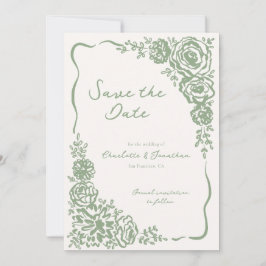 Met de Hand Getekende Fantasievolle Saliegroene Bl Save The Date