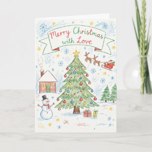 Met de Hand Getekende Festive Scene Kerstmis Kaart